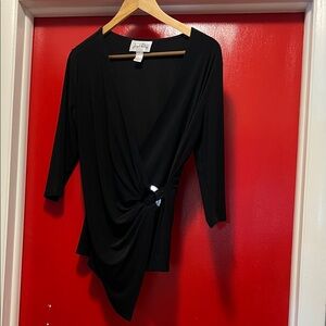 Joseph Ribkoff Black Top with Silver Ring Detail - Size 12